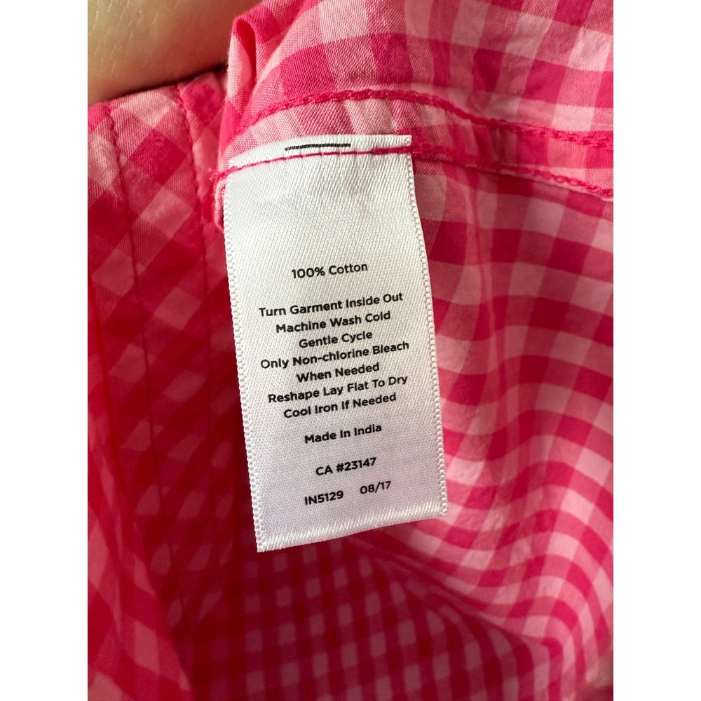 Talbots Pink Gingham Button Up Shirt Long Roll Tab Sleeve 100% Cotton Size Small - Picture 7 of 8